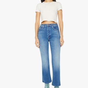 MOTHER Blue Cropped Ankle Jeans with Worn-In Look